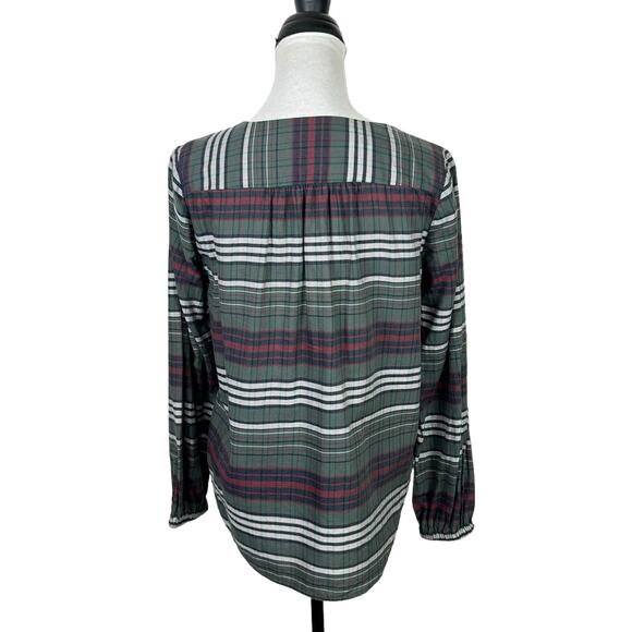 Madewell V-Neck Button Down Shirt in Pineview Plaid Green Flannel Top - Picture 5 of 13